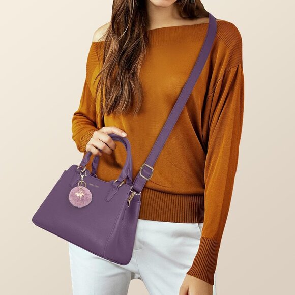 Women Purple PU leather Top-Handle Waterproof Anti Theft Leather Purse Handbag - Picture 3 of 7